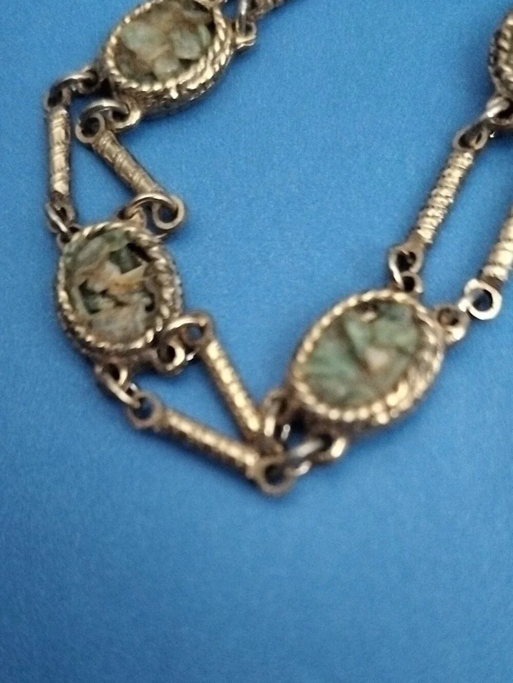 Antique Vintage Gold-Tone Green Inlay Link Bracelet - Women Jewelry